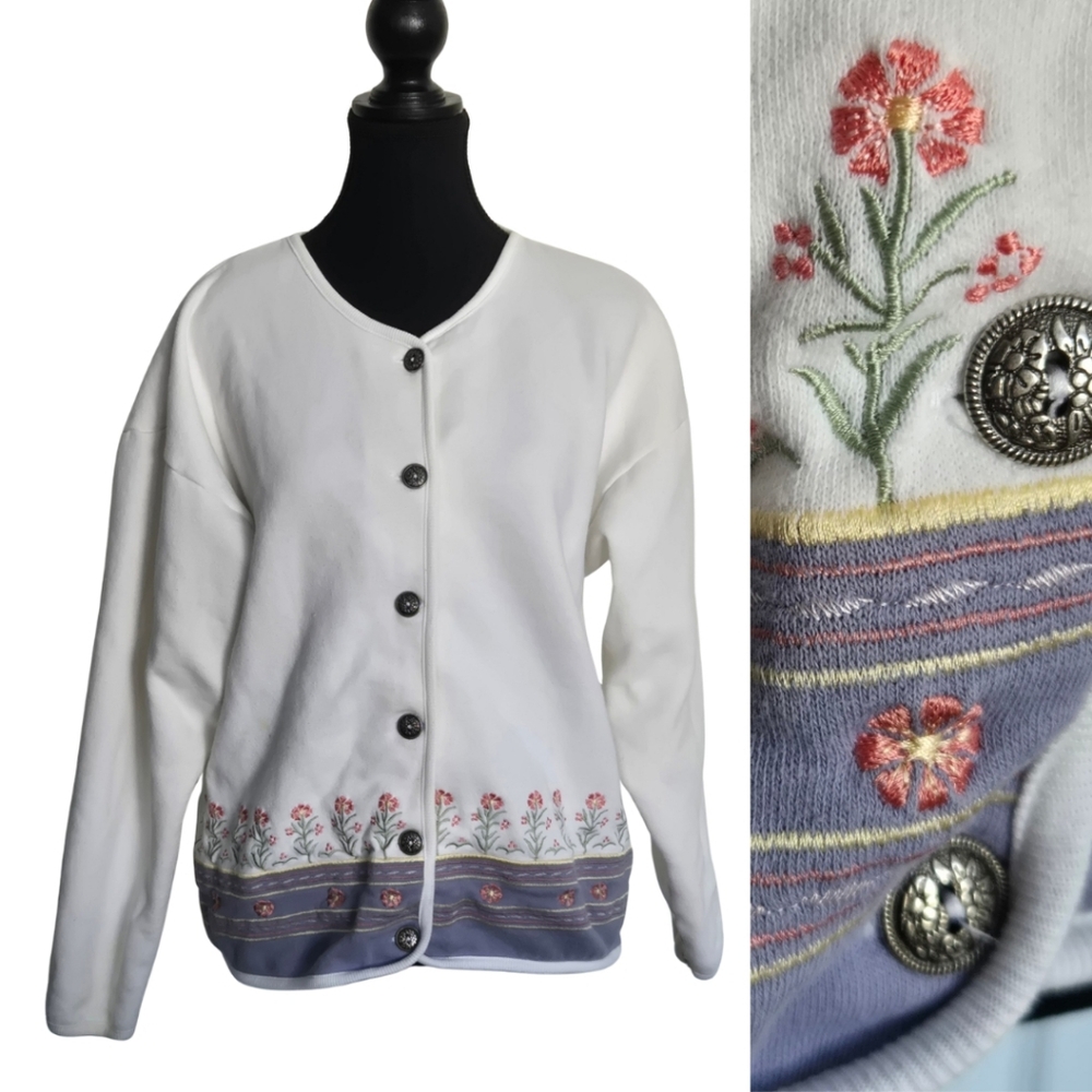 Northern Treasures Floral Embroidered Cardigan Button Front Cottagecore Sweater